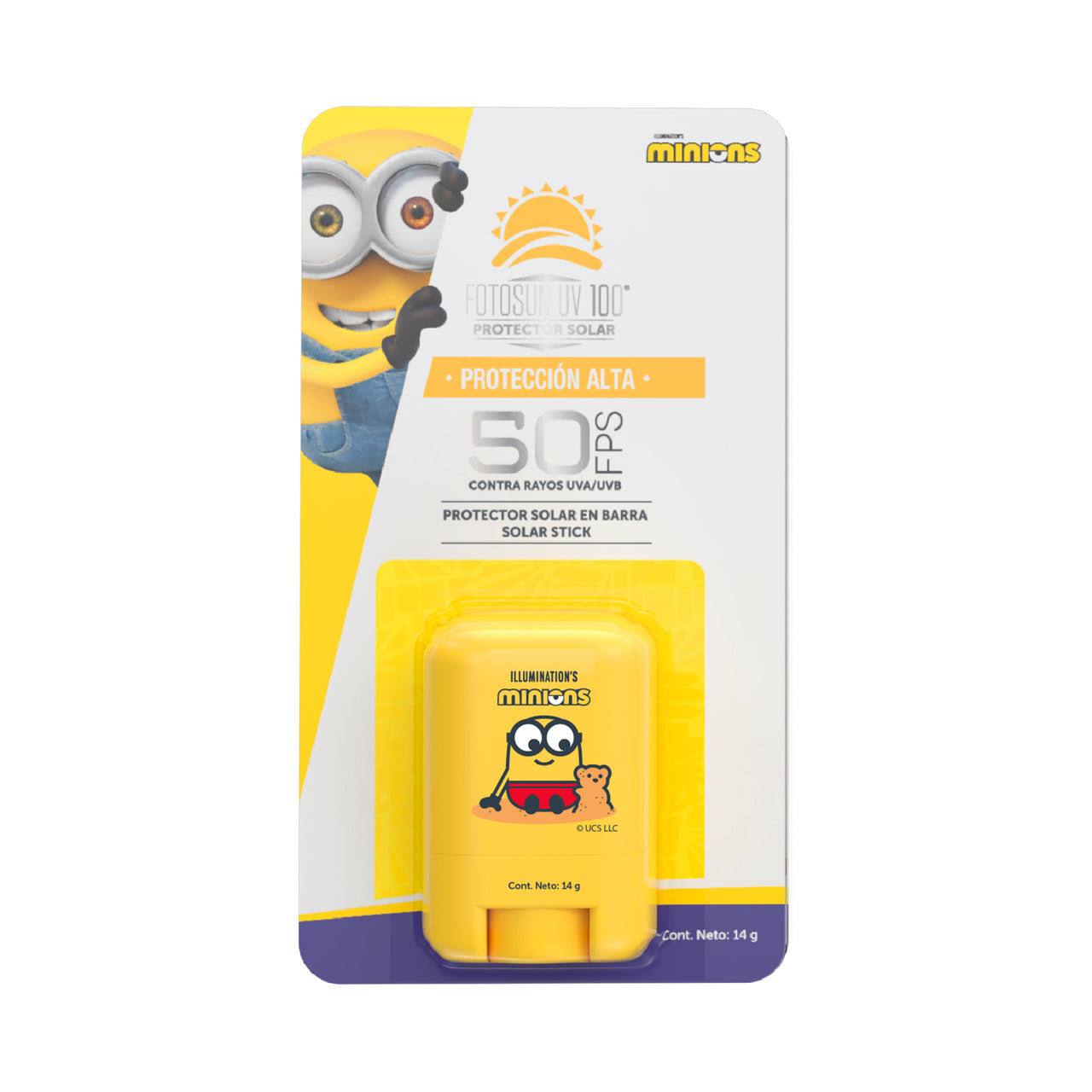 Barra Solar MINIONS Stick   FOTOSUN UV 100  FPS 50+ KIDS  14 GR